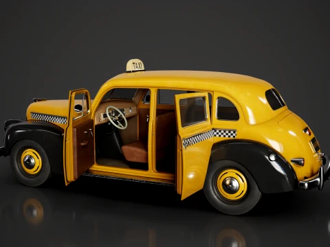 Retro Taxi Car - Game Ready 3D Model