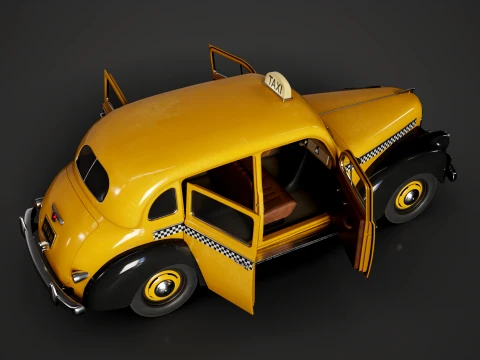 Retro Taxi Car - Game Ready 3D Model
