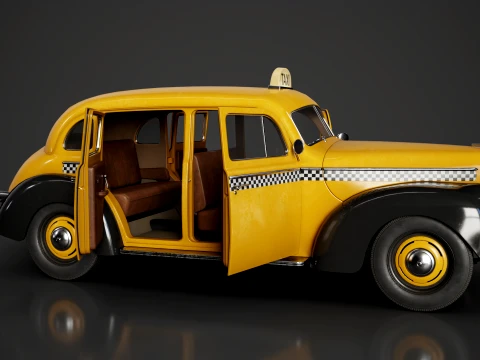 Retro Taxi Car - Game Ready 3D Model