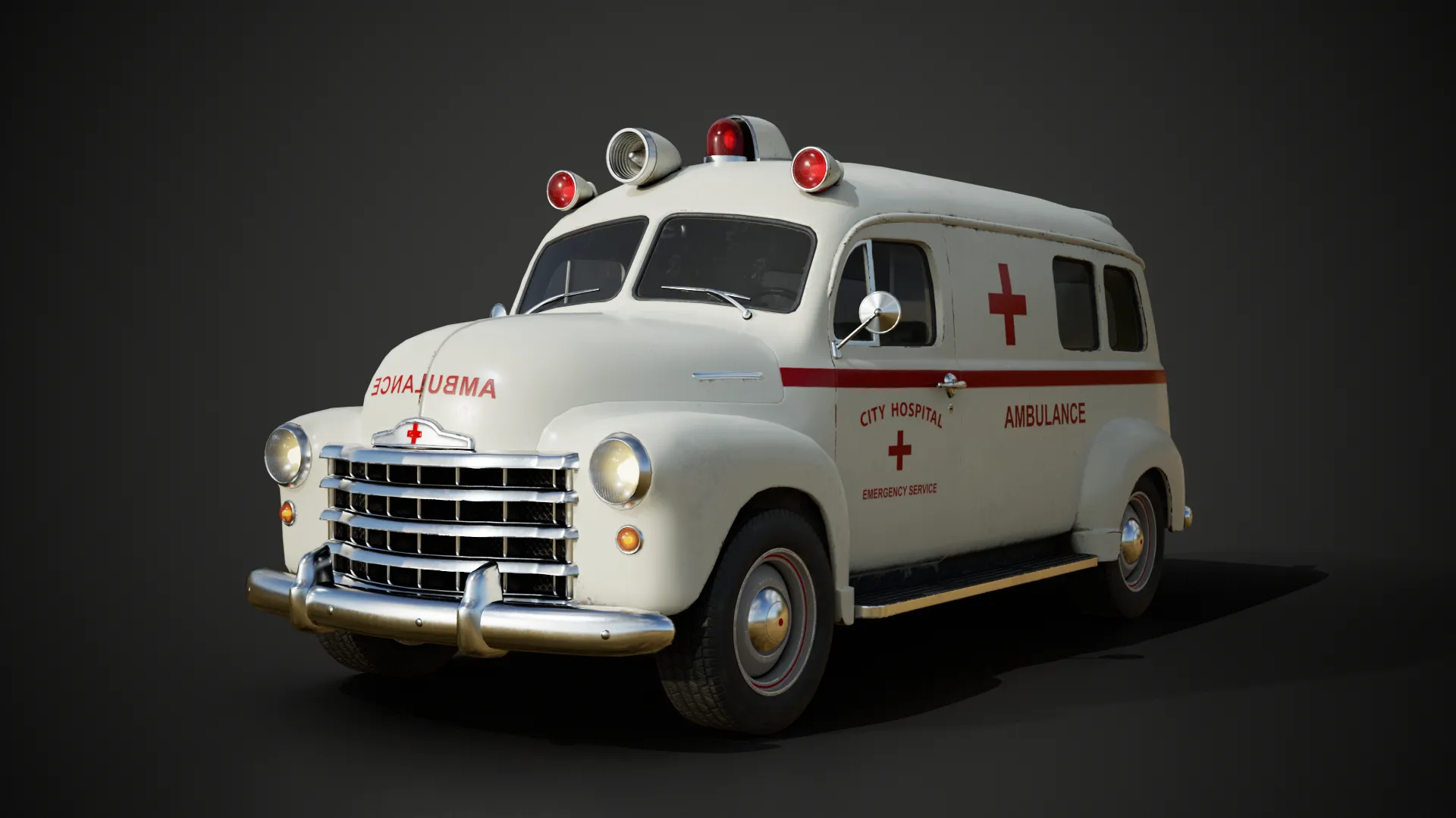 Retro Ambulance Car - Game Ready 3D Model .c4d .max .obj .3ds .fbx .stl .blend 