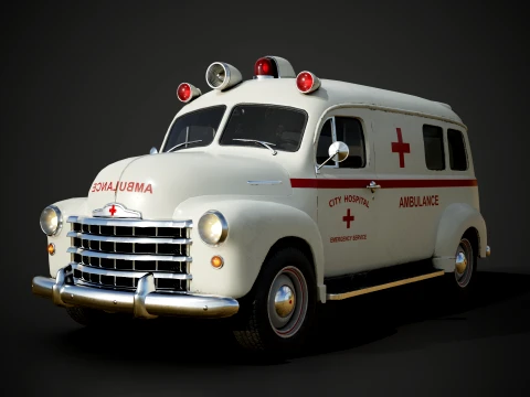 Retro Ambulance Car - Game Ready 3D Model
