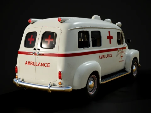 Retro Ambulance Car - Game Ready 3D Model