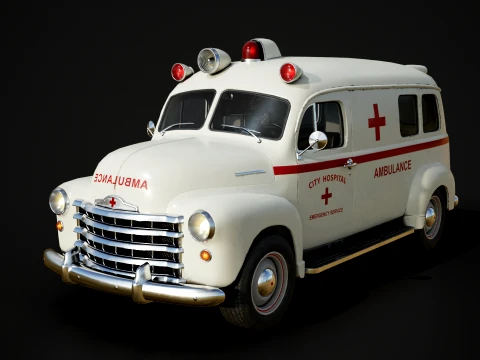 Retro Ambulance Car - Game Ready 3D Model