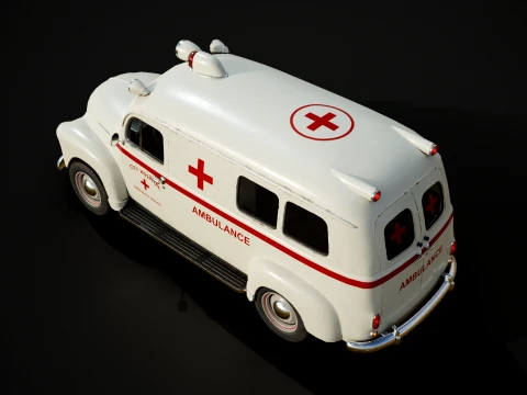 Retro Ambulance Car - Game Ready 3D Model