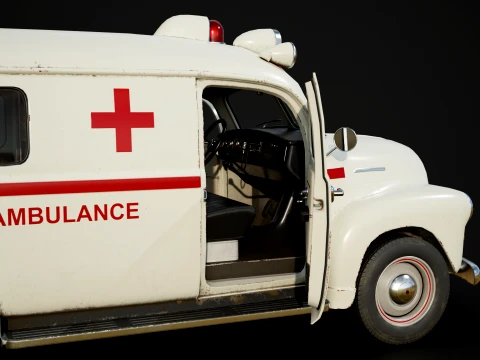 Retro Ambulance Car - Game Ready 3D Model