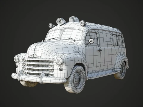 Retro Ambulance Car - Game Ready 3D Model